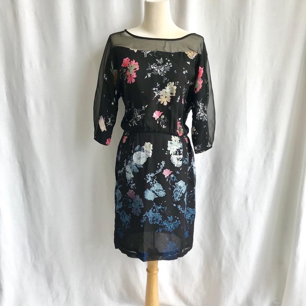 French Connection Black Floral 3/4 Sleeve Dress 2